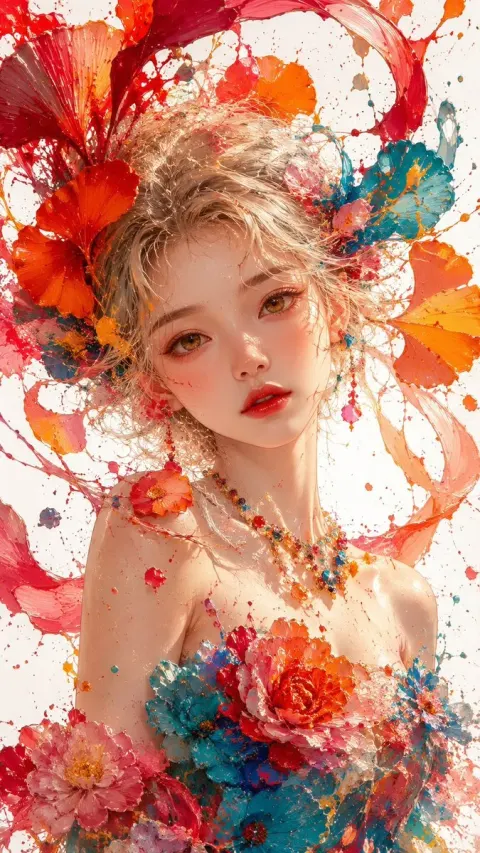 Thick Impasto Floral Girl Portrait