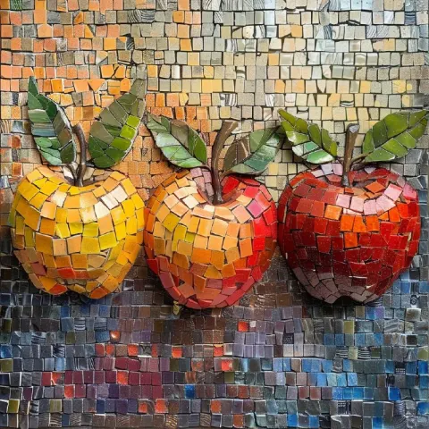 Glass Tile Mosaic Apples With Ethereal Light Effects