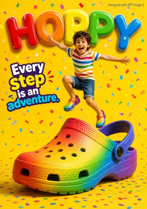 Vibrant Rainbow Clog Kids Ad