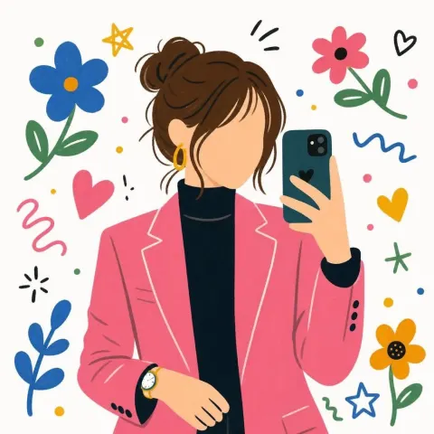 Cute Faceless Girl Flat Cartoon Illustration