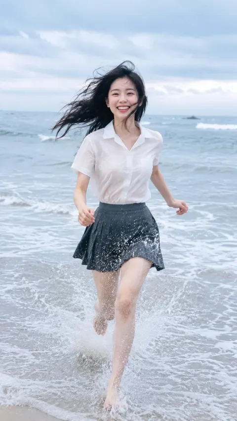 Realistic Beach Running Portrait