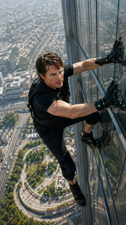 Ultra Realistic Skyscraper Climbing Action Shot