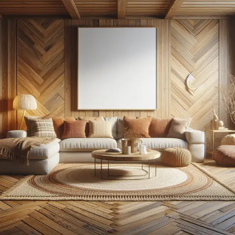 Rustic Boho Living Room Empty Frame Mockup Design