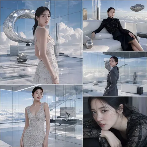 Luxury Korean Fashion Collage In Clouds