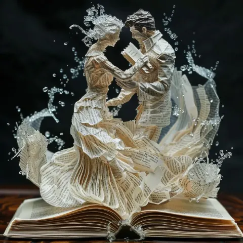 Passionate Lovers Sculpted From Book Pages Art