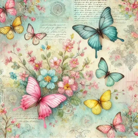 Vintage Spring Scrapbook Paper with Butterflies