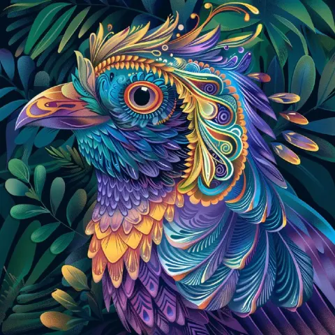 Fibonacci Plumage Stylized Bird Closeup Illustration
