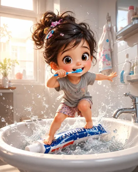 Whimsical Toddler Brushing Teeth 3D Art