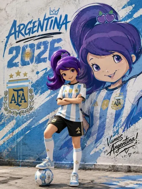 Purple-Haired Argentina Football Street Poster