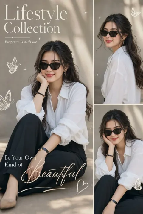 Elegant Asian Woman Fashion Magazine Collage