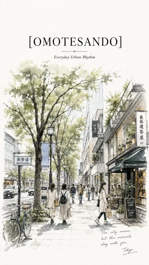 Omotesando Tokyo Travel Sketch Poster