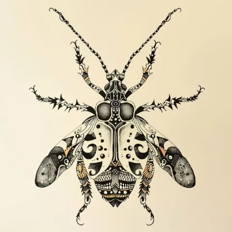 Hand Drawn Zentangle Bug With Geometric Line Details