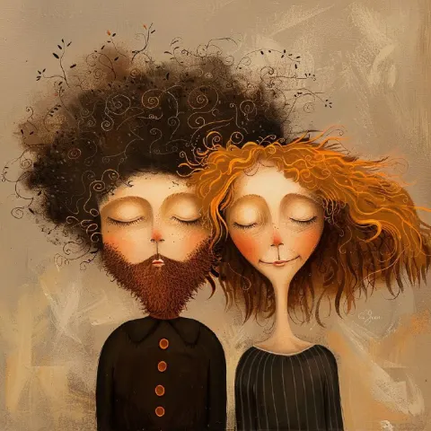 Tender Happy Couple Textured Matte Character Portrait