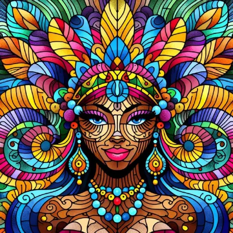 Creole Girl Stained Glass Mosaic Art Deco Doodle