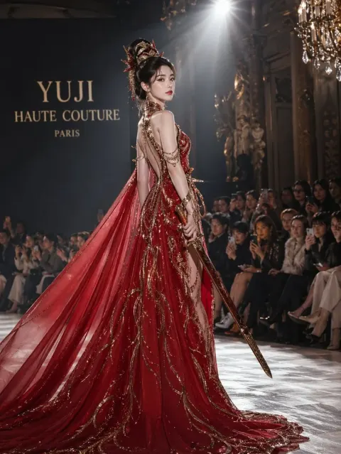 Yu Ji Red Gown Sword Paris Runway
