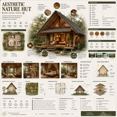 Premium Eco Hut Architectural Infographic