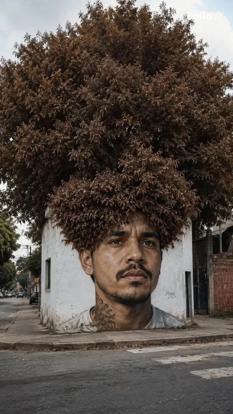 Tree Hair Street Art Illusion