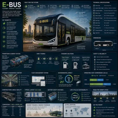 Futuristic Electric Bus Encyclopedia Infographic
