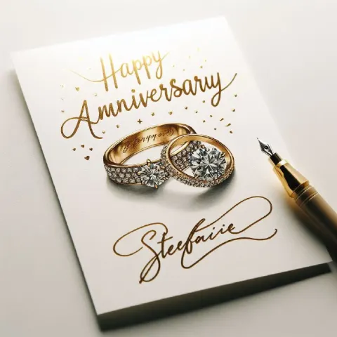 Happy Anniversary Card With Gold Ink and Diamond Rings