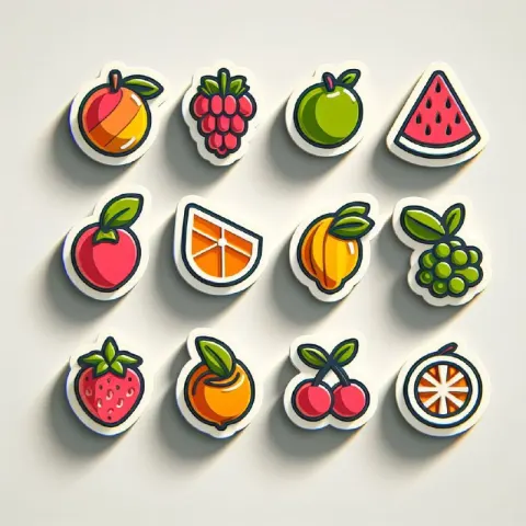 3D Fruit Stickers With White Outline and Shadow