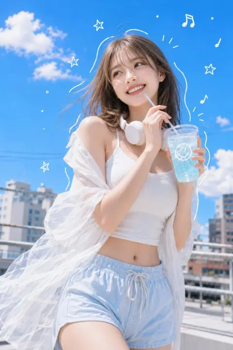 Summer Ramune Girl On Rooftop