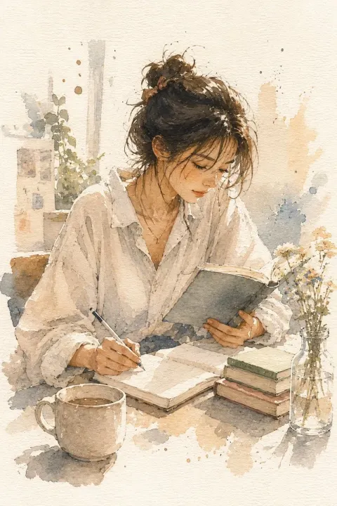 Watercolor Girl's Peaceful Morning