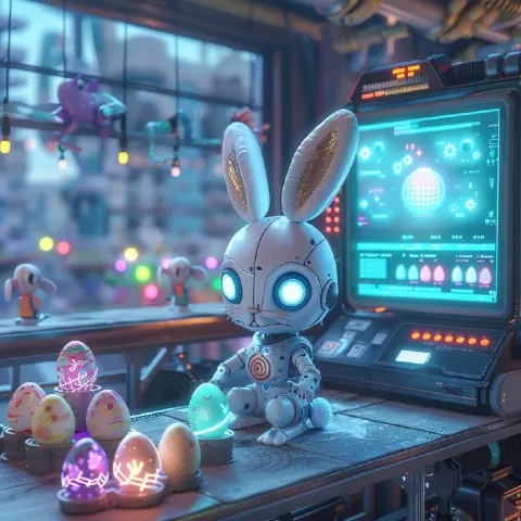 Futuristic Eco Robot Bunny Preparing Easter Workshop