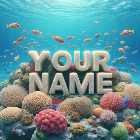 Giant 3D Coral Name Carved in Colorful Undersea Scene