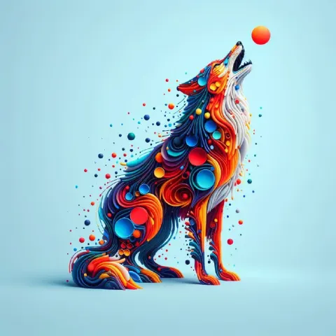 Abstract Layered Wolf in Colorful Organic 3D Forms