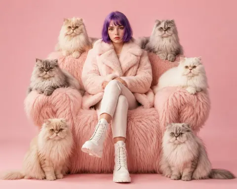 Luxury Pink Fashion Editorial With Cats