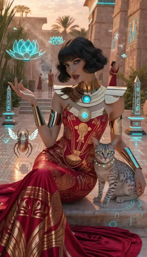 Retro Futuristic Egyptian Cyberpunk Queen