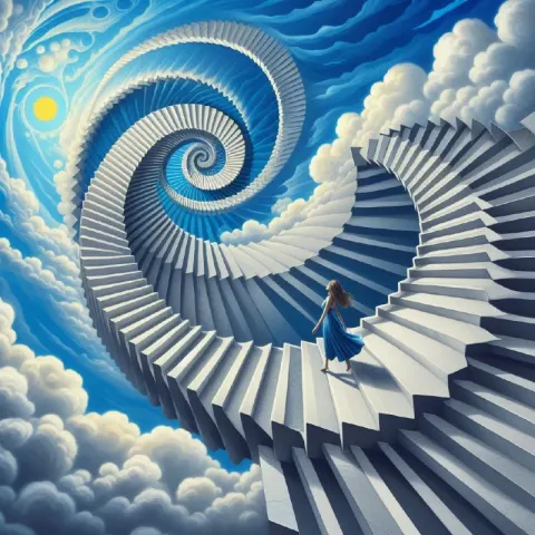 Girl on Fibonacci Spiral Staircase Magic Realism