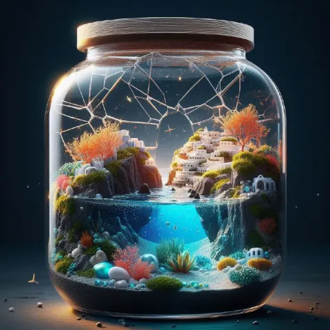Terrarium Jar Village With Broken Glass Effect