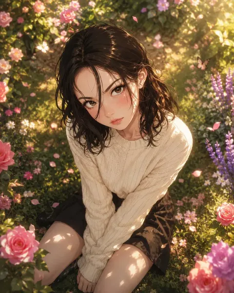 Anime Girl in Spring Garden