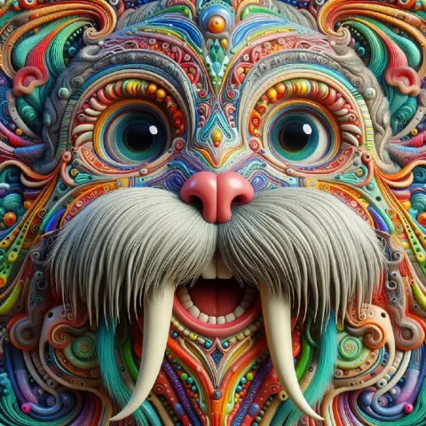 Smiling Lion Human Hybrid Creature in Vivid Patterns