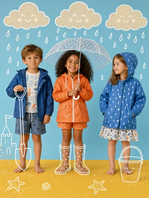 Whimsical Raincoat Kids Portrait