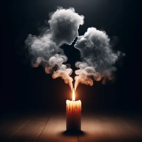 Romantic Couple Formed From Candle Smoke Realistic Art