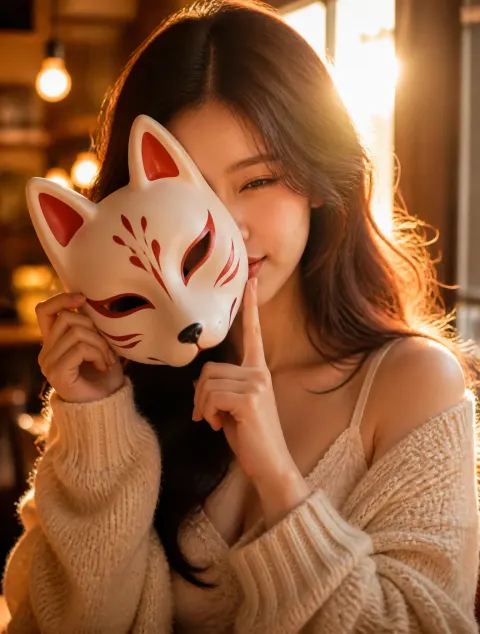 Playful Fox Mask Cafe Portrait