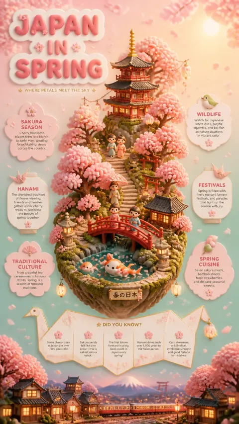 Japan Spring Kawaii Diorama Poster