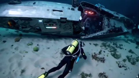 Prompt: A scuba diver find alien technology