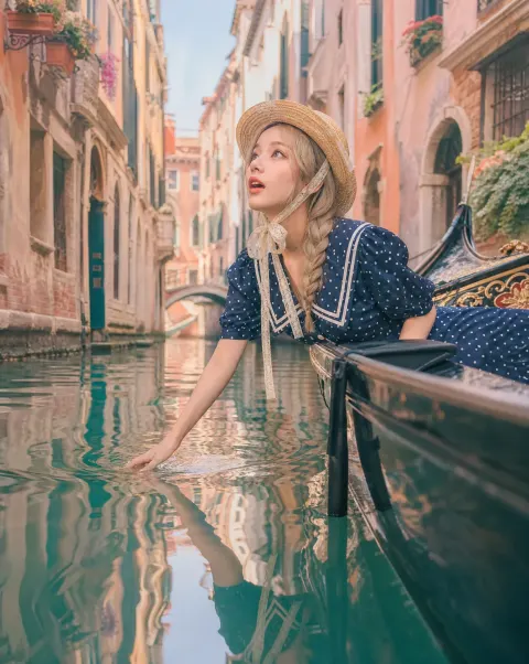 Cute Girl's Venice Gondola Dream