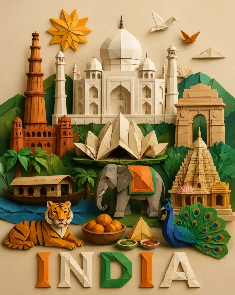 India Origami Paper Art Diorama