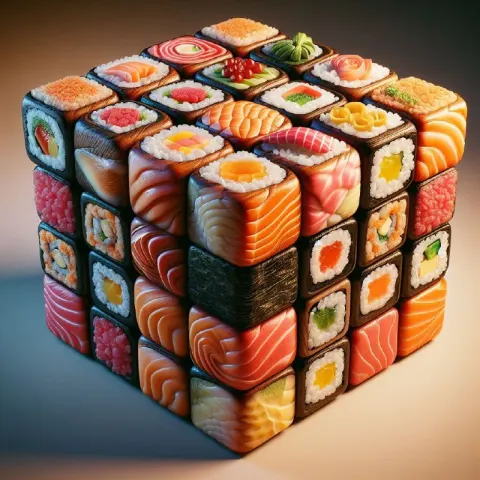 Rubiks Cube Made of Sushi Hyperrealistic Render