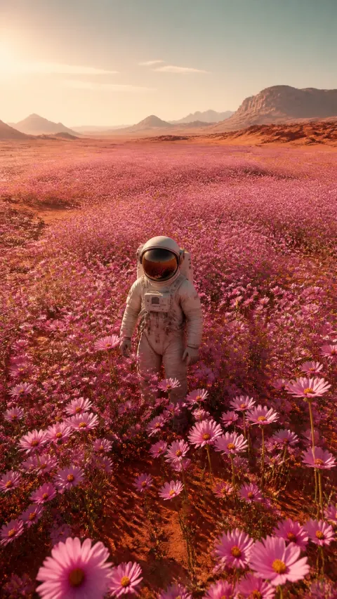 Astronaut in Martian Flower Sea