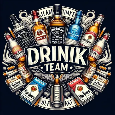 Drink Team Circular Logo With Whiskey and Beer Bottles