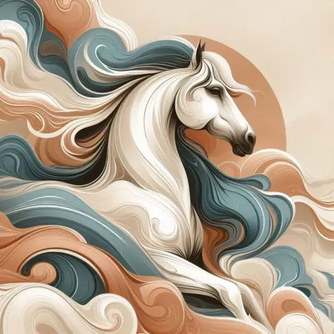 Elegant Horse with Flowing Mane and Water