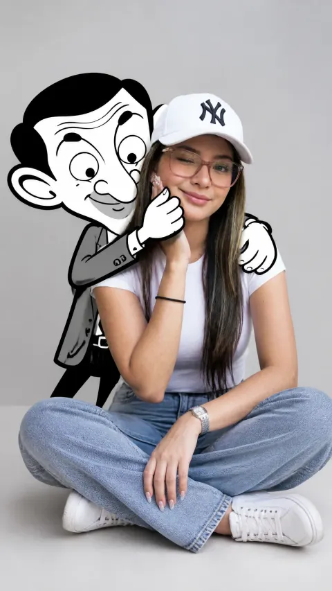 Minimalist Girl Hugged by Mr Bean Doodle