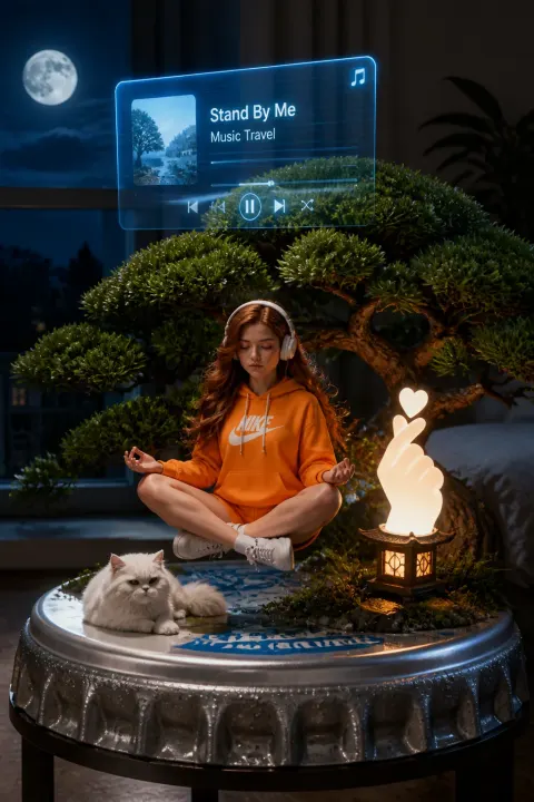 3D Meditation Girl Fantasy Night