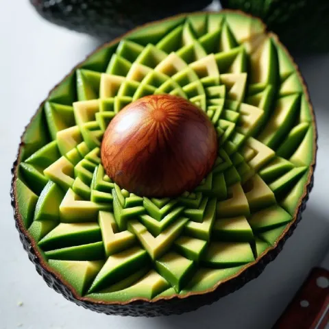 Avocado Half Carved Into Intricate Star Pattern