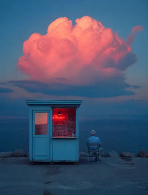 Lone Elder Watching Pink Cloud